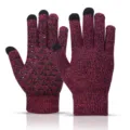Winter warm knit touchscreen gloves with anti-slip silicone grip for men and women. - One Size / Dark Red