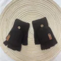 Men's Black Knitted Convertible Fingerless Gloves Winter Warm Flip Top Thermal Mitten Design - Half Finger Flip / Black