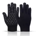 Winter warm touch screen knit gloves for men and women with anti-slip silicone grip design. - One Size / Black