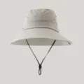 Detailed view of light grey outdoor sun hat with breathable mesh and chin straps. - Adjustable / Gray