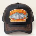 Black vintage mesh trucker hat with embroidered fish logo, breathable summer baseball cap. - Fish Solid Black