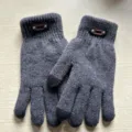 Gants tactiles tricotés pour hommes, gants en laine d'hiver gris foncé chauds et thermiques. - Double Couche Épaissie Agrandie / Gris foncé
