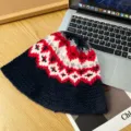 Cappello bucket in maglia retro autunno inverno caldo multicolore berretto donna chic - E-750 Cappello a secchiello in maglia nero e rosso