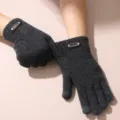 Gants tactiles tricotés gris foncé pour hommes, gants d'hiver chauds en laine à cinq doigts - Simple Couche Épaissie Tactile / Gris