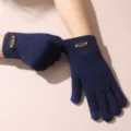 Gants tactiles d'hiver tricotés pour hommes en bleu foncé, variante chaude à cinq doigts thermiques. - Simple Couche Épaissie Tactile / Bleu marine