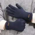 Gants tricotés d'hiver pour hommes bleu foncé tactiles thermiques chauds à cinq doigts - Double Couche Épaissie Agrandie / Bleu marine