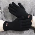 Gants thermiques tricotés noirs pour hommes hiver chaud écran tactile cyclisme anti froid - Double Couche Épaissie Agrandie / Noir