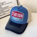 Vintage mesh baseball hat for men and women, retro trucker cap with embroidered patch blue. - Adjustable / Since1865-Blue + Black Brim