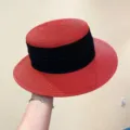 French vintage flat top straw hat for women, summer wide brim sun hat for beach vacation. - M (56-58cm) / Red Black Band