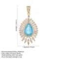 Detailansicht eines eleganten birnenförmigen blauen Anhängers mit Zirkonia-Heiligenschein - Nur Anhänger (Ohne Kette) / Gold mit seeblauem Zirkonia