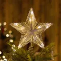 Warm LED lighted iron Christmas tree topper star in gold finish for festive decoration - 25cm / Silver Straight Line Glitter Star Style