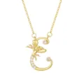 Detailed view of 18K gold plated letter E pendant with angel motif and clear stones - Letter E (ZXL-009) / Gold