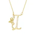 Detailed view of 18K gold plated 'L' alphabet pendant with a cute angel and stones - Letter I (ZXL-009) / Gold