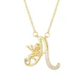 Collier plaqué or 18K avec ange et pendentif lettre A en zircone - Lettre A (ZXL-009) / Or