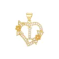 Elegante, mit 18 Karat vergoldete Herzkette mit Blumen und Kristallbuchstabe I - Buchstabe I / Nur Anhänger (Ohne Kette) / Gold