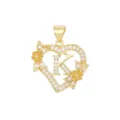 18K vergoldeter Herzanhänger mit Blumendetail und glänzendem Buchstaben K Motiv - Buchstabe K / Nur Anhänger (Ohne Kette) / Gold