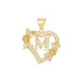 Eleganter Herzanhänger mit Buchstabe M, 18K vergoldet, mit Steinen und Blumendetails - Buchstabe M / Nur Anhänger (Ohne Kette) / Gold