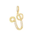 Elegante ciondolo a lettera corsiva placcato oro con lucenti pietre di zircone cubico - Lettera V (Solo Ciondolo)