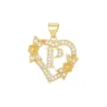 18K Vergoldeter Herzanhänger mit Buchstabe P und Blumenakzenten, Zirkonia-Halskette - Buchstabe P / Nur Anhänger (Ohne Kette) / Gold