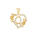 Eleganter 18 Karat vergoldeter Herzanhänger mit Buchstabe Q und Zirkonia-Blumenakzenten - Buchstabe Q / Nur Anhänger (Ohne Kette) / Gold