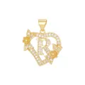 Eleganter 18K vergoldeter Herzanhänger mit Buchstabe R und glänzenden Zirkonia-Blumen - Buchstabe R / Nur Anhänger (Ohne Kette) / Gold