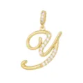 Elegante ciondolo a forma di lettera Y corsiva placcato oro con zirconi cubici lucidi - Lettera Y (Solo Ciondolo)