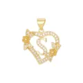 Elegantes 18K vergoldetes Herzanhänger mit Buchstabe S, Blumen und Zirkonia Steinen. - Buchstabe S / Nur Anhänger (Ohne Kette) / Gold