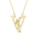 Gold plated V-shaped angel alphabet pendant necklace with sparkling stones for women. - Letter V (ZXL-009) / Gold