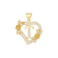 Eleganter Herzanhänger mit 18 Karat Vergoldung, Buchstabe T und Zirkonia-Blumen - Buchstabe T / Nur Anhänger (Ohne Kette) / Gold