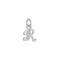 Elegante ciondolo lettera R color argento con accenti di cristallo per collane. - Lettera R (DZ-425) / Argento