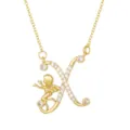 18K gold plated necklace featuring a cubic zirconia 'X' initial and angel pendant - Letter X (ZXL-009) / Gold