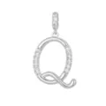 Splendido ciondolo lettera Q in argento con luminose pietre di zircone cubico bianco - Lettera Q
