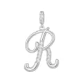 Elegante ciondolo con lettera R in tonalità argento con zirconi cubici scintillanti - Lettera R