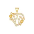 Exquisites Herz-Anhänger mit 18K Vergoldung, Buchstabe W, Blumendesign und Kristallen verziert - Buchstabe W / Nur Anhänger (Ohne Kette) / Gold