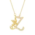 Golden letter Z pendant necklace with angel figure and sparkling rhinestones - Letter Z (ZXL-009) / Gold