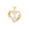 Eleganter 18 Karat vergoldeter Herzanhänger mit Buchstabe X, Kristallen und Blumen. - Buchstabe X / Nur Anhänger (Ohne Kette) / Gold