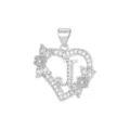 Eleganter silberfarbener Herzanhänger mit Buchstabe J und funkelnden Zirkonia-Blumen - Buchstabe J / Nur Anhänger (Ohne Kette) / Silber