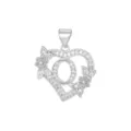 Funkelnder silberner Herzanhänger mit Buchstabe O, Strass und Blumenakzenten - Buchstabe O / Nur Anhänger (Ohne Kette) / Silber