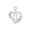 Eleganter silberner Herzanhänger mit funkelnden Strasssteinen und Blumenmuster-Buchstabe U - Buchstabe U / Nur Anhänger (Ohne Kette) / Silber