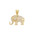 Vista detallada de un colgante de elefante dorado con múltiples piedras de circonita blanca. - Elefante de Circonia Blanca Dorada (05) / Dorado