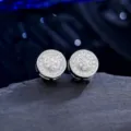 Detailed macro view of iced out silver stud earrings with micro-pave cubic zirconia stones - Round Full Rhinestone (NO.1)