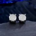 Detailed macro view of round hip hop stud earrings featuring micro-pave cubic zirconia stones - Four-Claw Round Stud (NO.2)