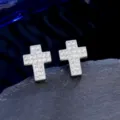 Detailed macro view of micro-paved zircon cross stud earrings with fine craftsmanship - Cross Style (NO.3)