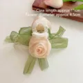Grande pince à cheveux rose crème avec nœud en ruban de maille de fée verte accessoire - Pince à Cheveux Rose Beige
