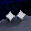 Close-up of men's hip-hop stud earrings with full micro-pave cubic zirconia stones. - Rhombus Shape (NO.6)