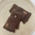 Brown knit fleece half-finger flip gloves, winter warm thick style for men daily wear. - Half Finger Flip / Brown