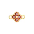 Detailed view of a gold-tone four-leaf clover connector charm with red stones for DIY jewelry. - Pendant Only (Without Chain) / Garnet Red
