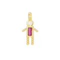 Vista dettagliata di un ciondolo a forma di bambino placcato in oro con zircone rubino. - Solo Ciondolo Pietra Portafortuna di Febbraio (Senza Catena)