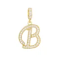 Macro view of a gold-plated letter B pendant micro-paved with cubic zirconia - Letter B (DZ-350) / Gold