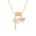 Detailed macro view of 18k gold plated necklace with letter A and pink heart bow - Letter A / Pendant + Box Chain / Gold